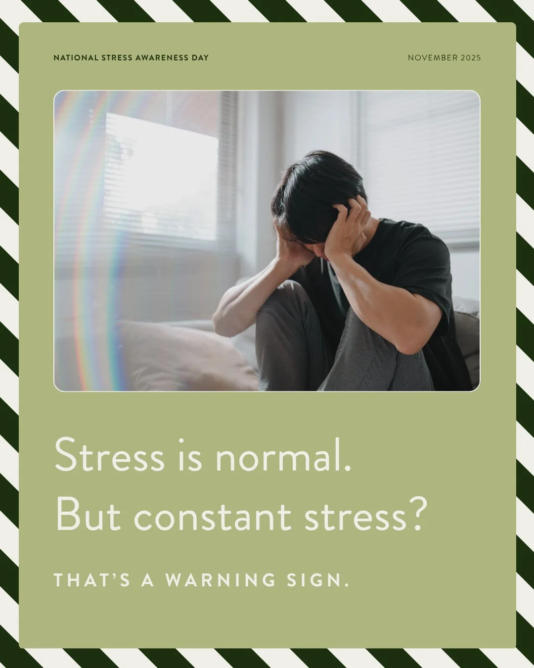 Today is National Stress Awareness Day. 🌱⁠
⁠
Stress is part of life, but when it becomes constant it can impact mental health, relationships, and recovery.⁠
⁠
The good news? With the right support, stress doesn&rsquo;t have to control your life.⁠
⁠

