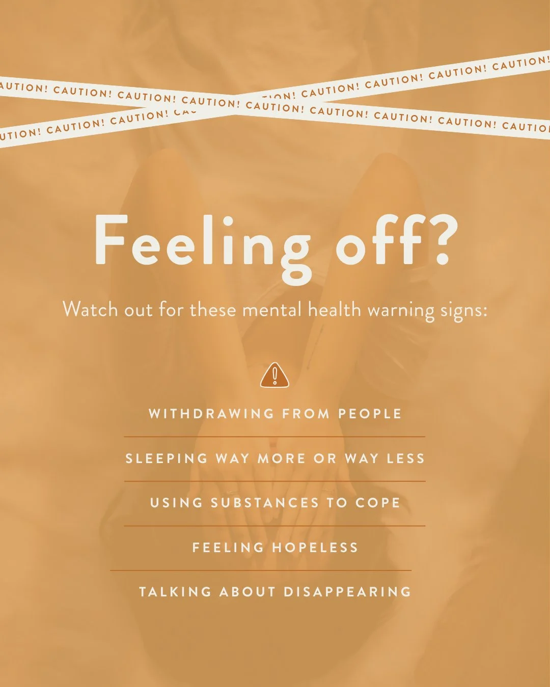 Mental health struggles can show up as mood swings, isolation, substance use, or even constant exhaustion.⁠
⁠
These are warning signs&mdash;not things to brush off.⁠
⁠
If this sounds like you or someone you love, it&rsquo;s time to reach out.⁠
⁠
Our 