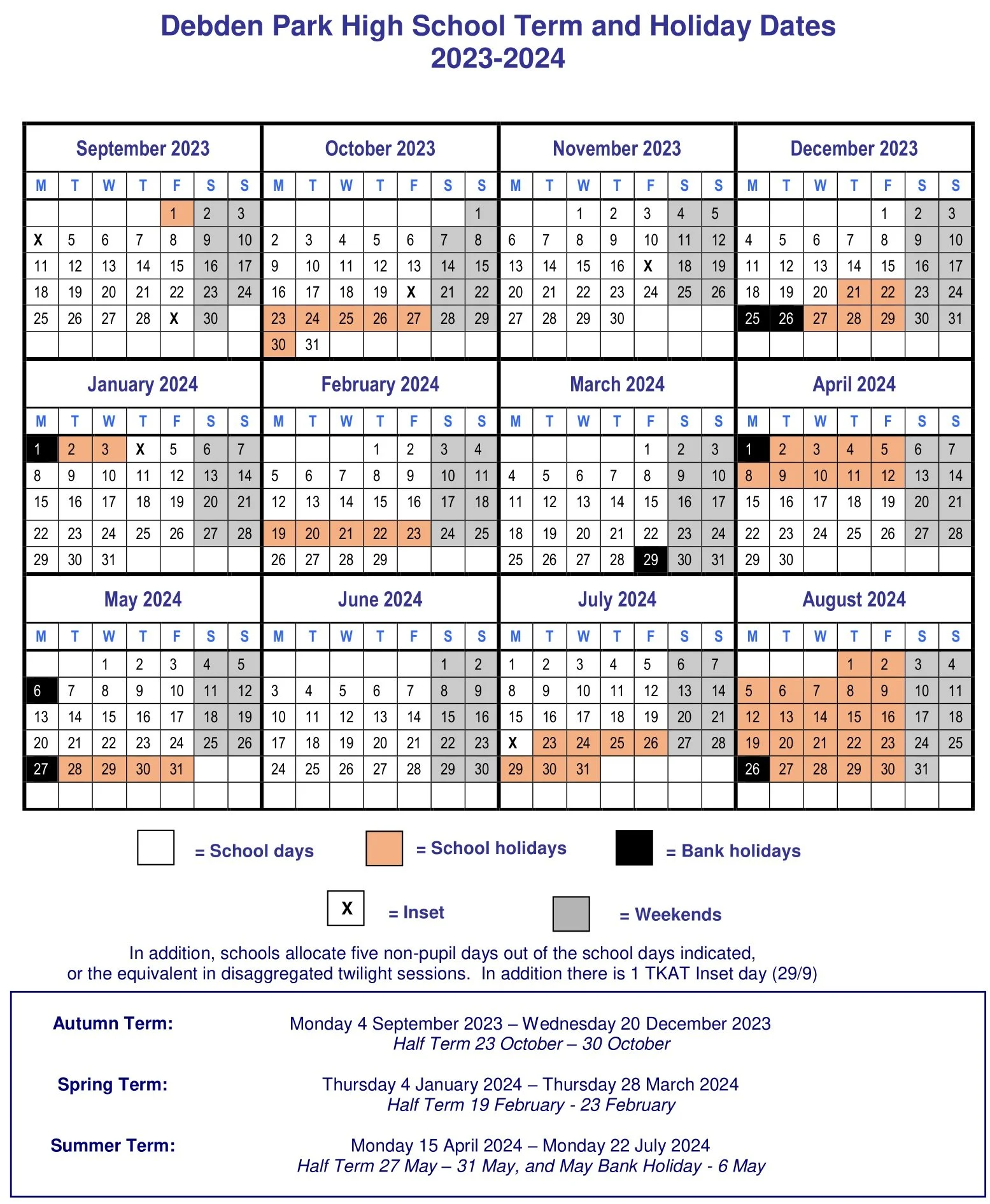 CALENDAR — Debden Park High School