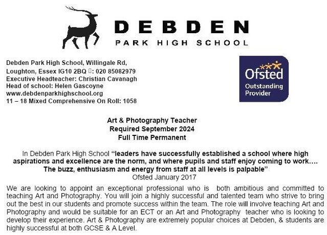 We are excited to be able to advertise for a Drama teacher and an Art/Photographer teacher, both for September 2024 starts. ⁠
⁠
Closing dates for these applications is Monday 25th March.⁠
⁠
For more information please contact donna.james@debden-tkat.