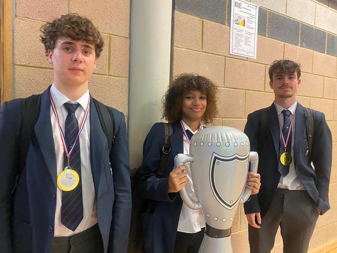 Well done to Madam Laza's Year 11 English class who were awarded the 10 marks in 10 weeks trophy yesterday for gaining the most marks in preparation for their English exam. ⁠
⁠
Here are Milo, Leah &amp; Louis wearing their medals with pride.⁠
⁠
#BEpr