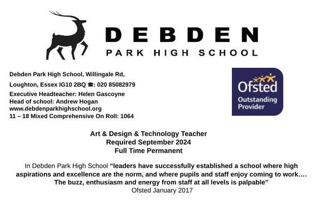 We are looking to appoint an Art &amp; Technology teacher for a September 2024 start. This is a full time, permanent position. ⁠
⁠
If this is something that interests you, please get in touch with donna.james@debden-tkat.org We'd love you to be part 