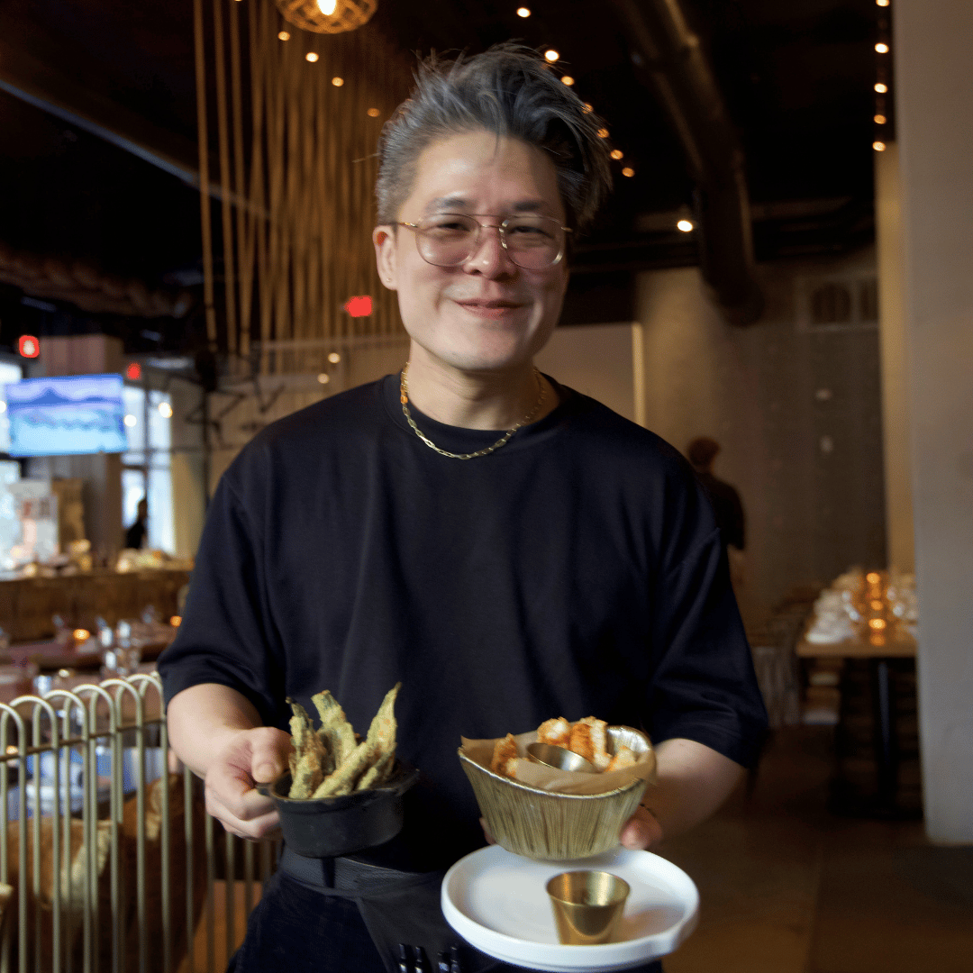 server holding fried okra and pot stickers.png