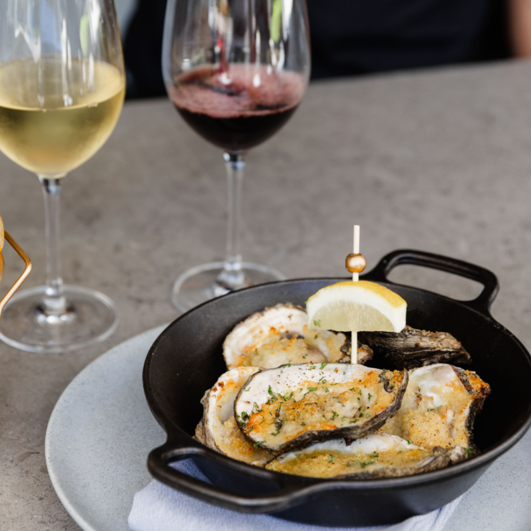 chargrilled oyster wine glasses snap thai bar