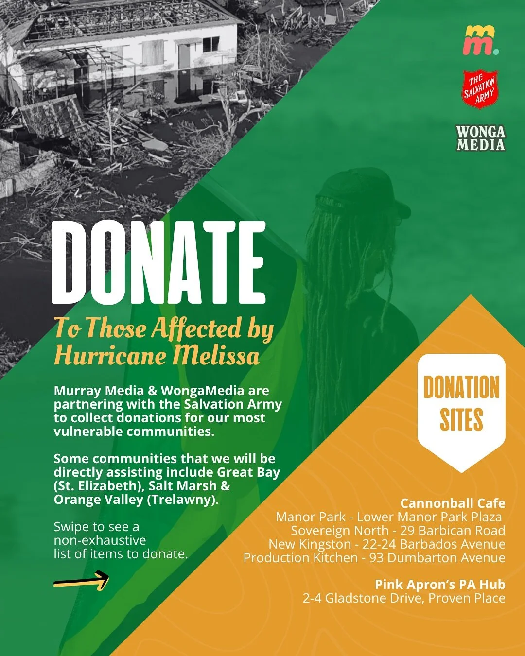 Each one, help one 💚💛🖤 

WongaMedia &amp; Murray Media are partnering with the Salvation Army, Cannonball Cafe &amp; Pink Apron to play our part in helping our nation through this devastating time.

All our donations will go to the Salvation Army,