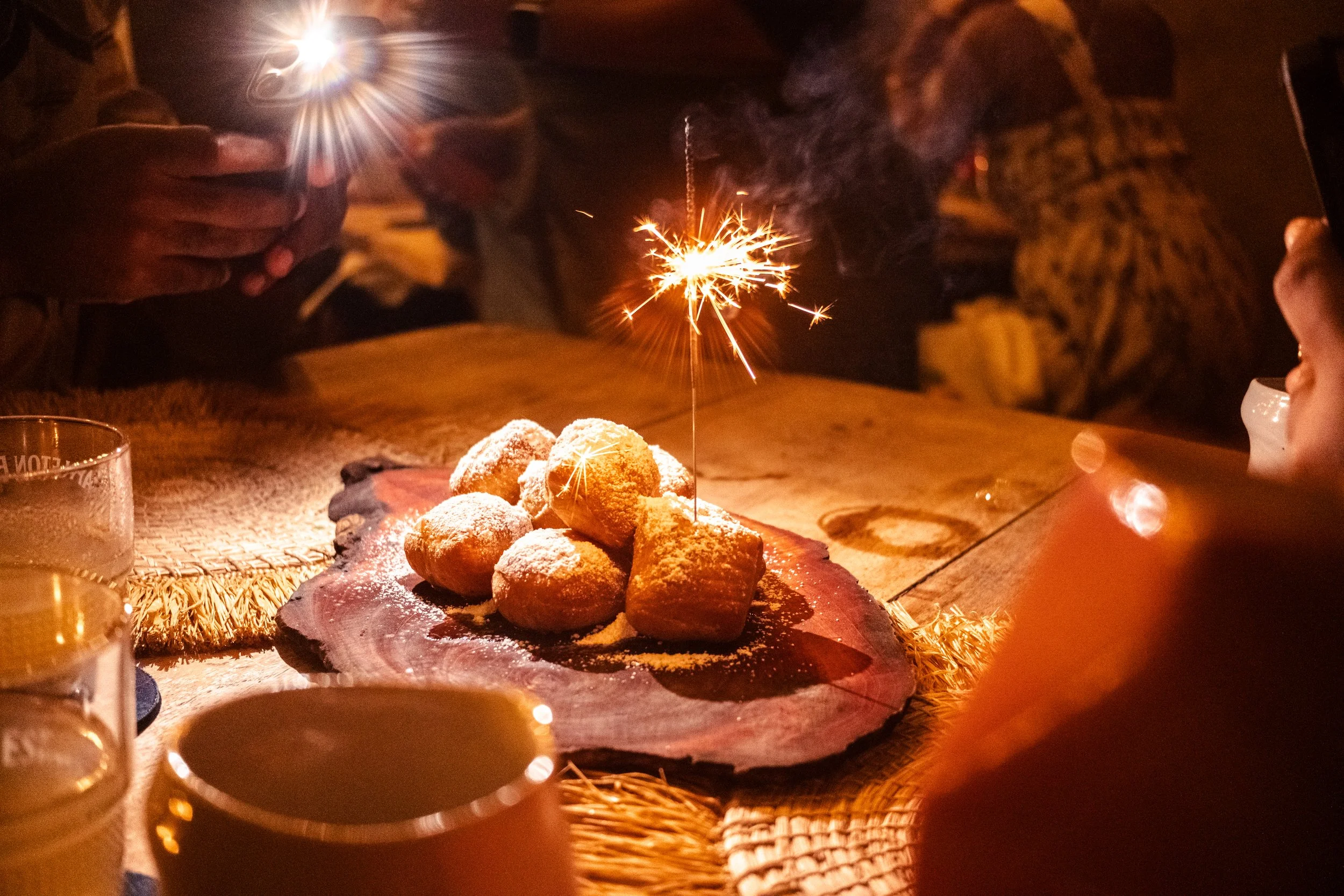 sparkler in a beignet