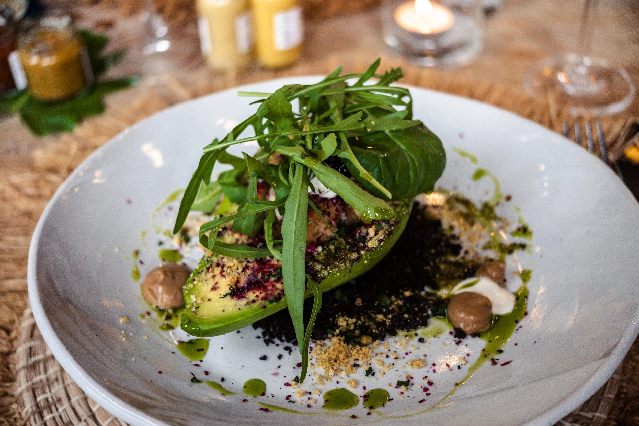 avocado salad on white plate