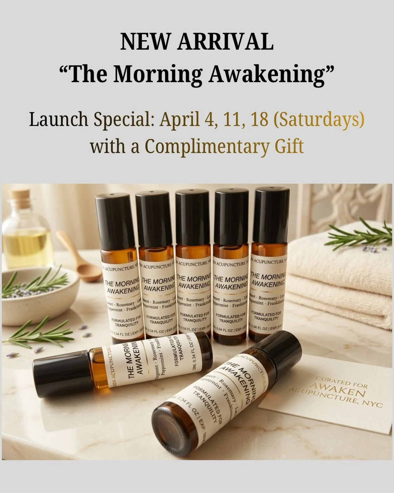 We are thrilled to announce the arrival of 
&ldquo;The Morning Awakening&rdquo; roll-on! 
To celebrate, we&rsquo;re hosting a 3-week launch event every Saturday this April.

Book your treatment on any of our Launch Saturdays and receive a bottle of o