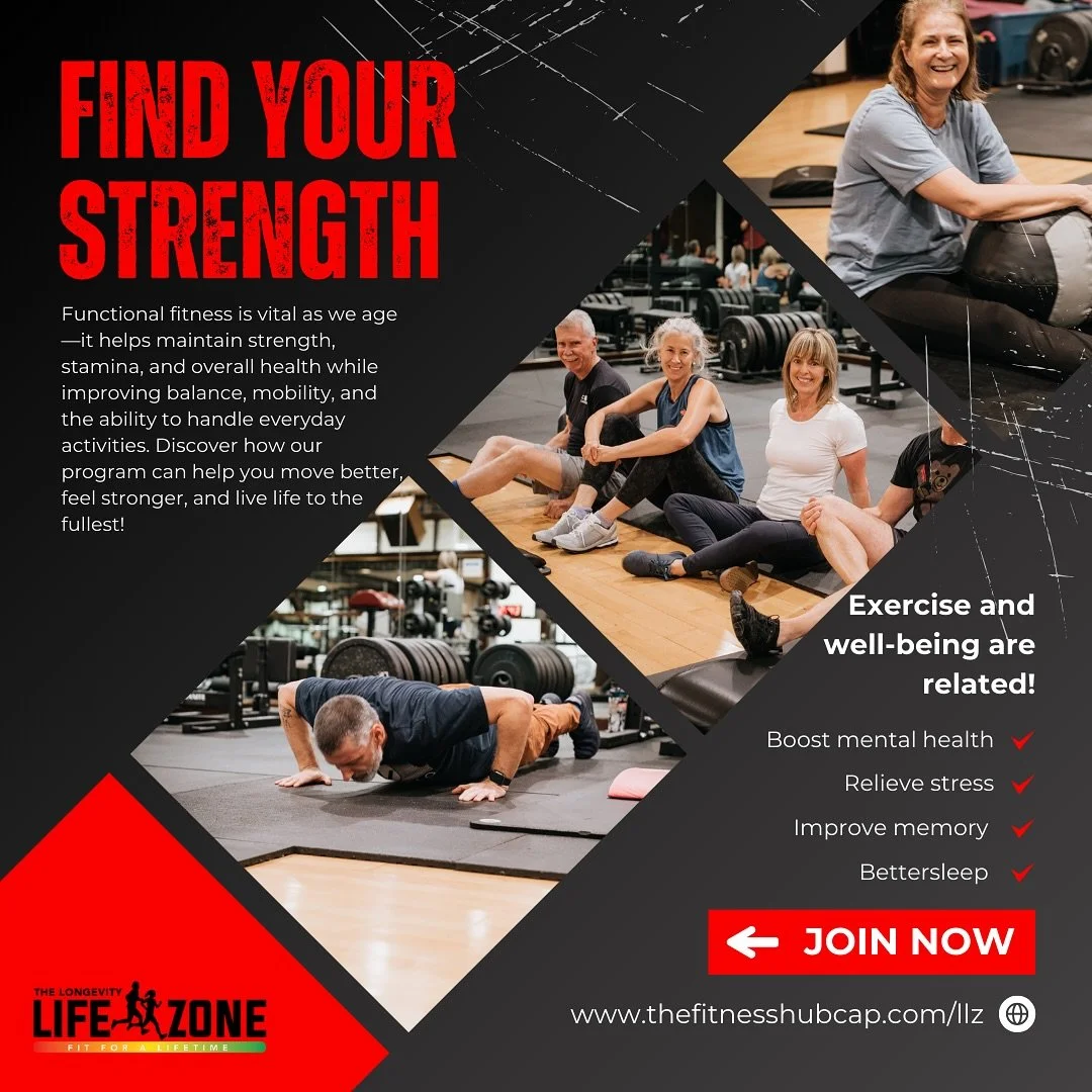 Find your strength and feel unstoppable! 💪 Functional fitness keeps you moving, thriving, and living your best life. Ready to boost your energy and crush your goals? 

Join us now: www.thefitnesshubcap.com/llz
#LongevityLifeZone #MoveBetterLiveStron