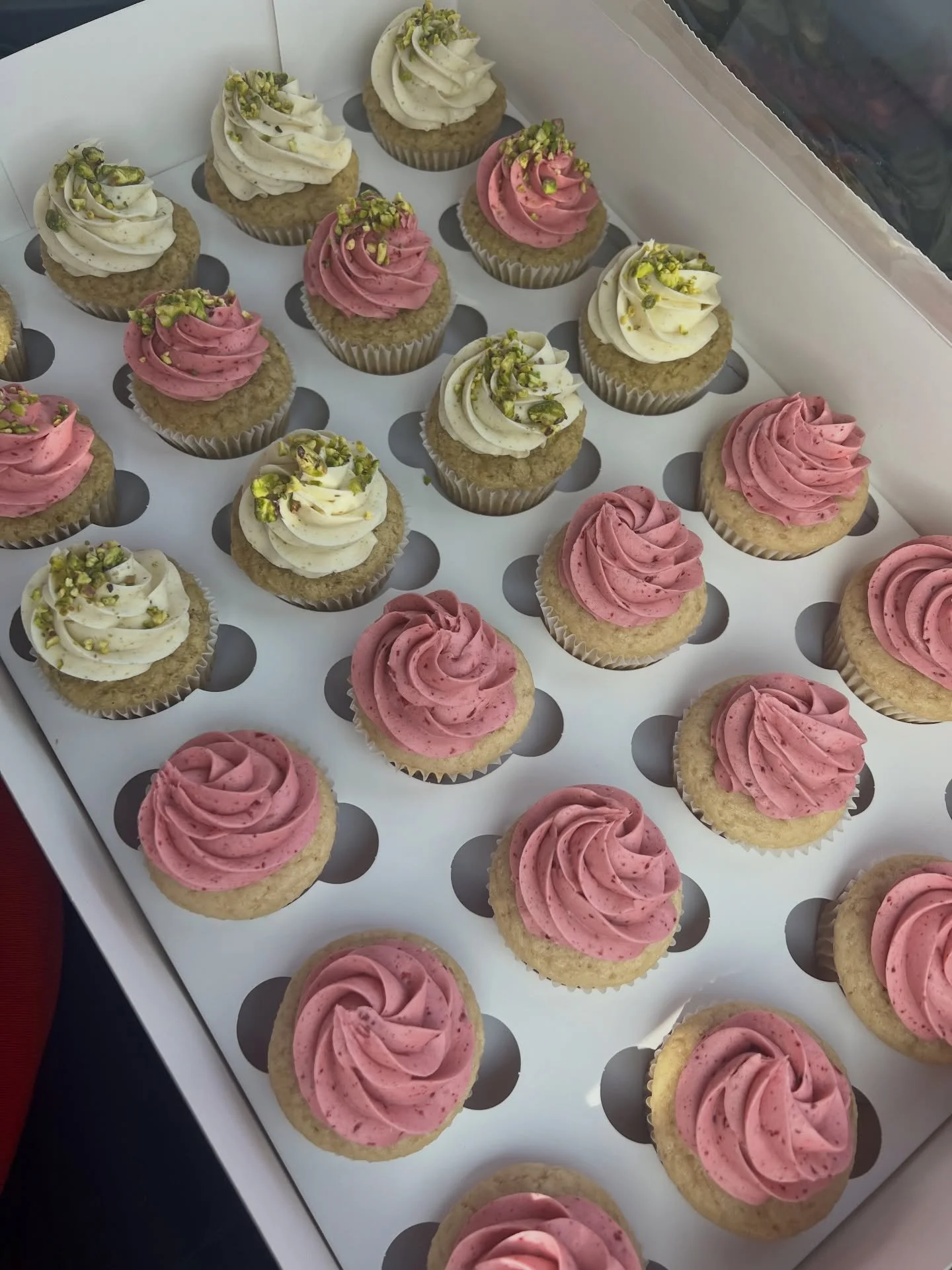 Lemon Raspberry &bull; GF Pistachio 
Dreaming up flavors for markets this summer&hellip; what is your favorite BMV flavor? 
.
.
.
#bakemeveganjh #jhfarmersmarket #farmersmarket #vegancupcakes #jacksonhole