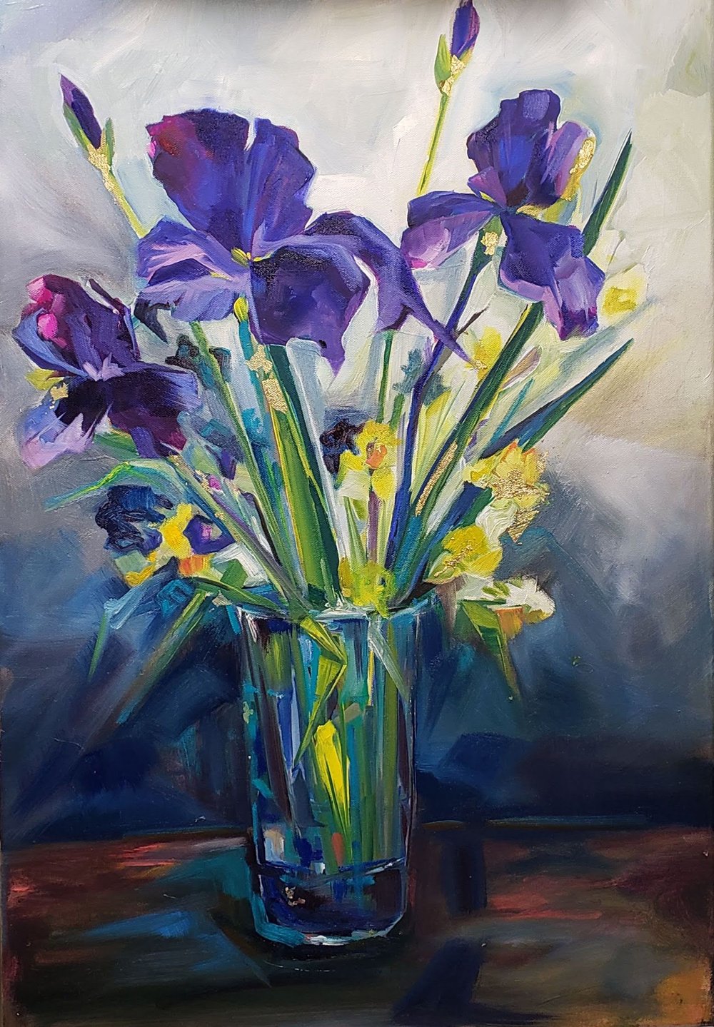 Iris in Persian Blue, 18x24, oil & acrylic on canvas