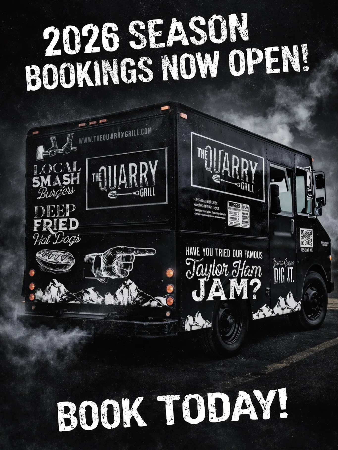 2026 bookings are now open!

The Quarry Truck is gearing up for another season of events, serving our smash burgers, deep-fried favorites, and crowd-pleasing classics.

We&rsquo;re now booking for:

&bull; School events
&bull; Corporate lunches
&bull