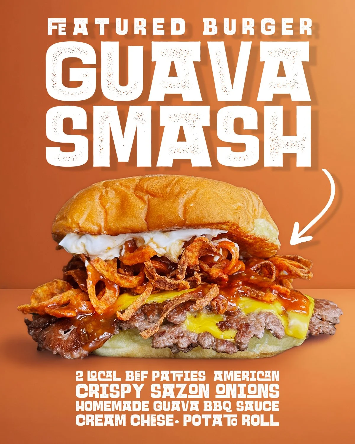 Something new just hit the menu&hellip; and yeah, we went a little off the rails.

🔥 GUAVA SMASH
2 fresh smashed patties, American, crispy sazon onions, cream cheese, and our housemade guava BBQ. Sweet, salty, crunchy, ridiculous.

🥭 MANGO SHAKE (T