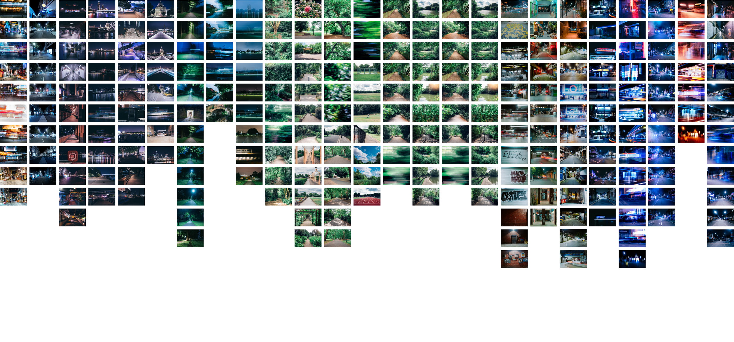 Source photography dataset for Adidas Running Lab showing London street signs, facades, and vernacular typography