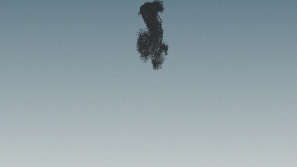 Spray organising animation showing particles settling into structured formation, Houdini