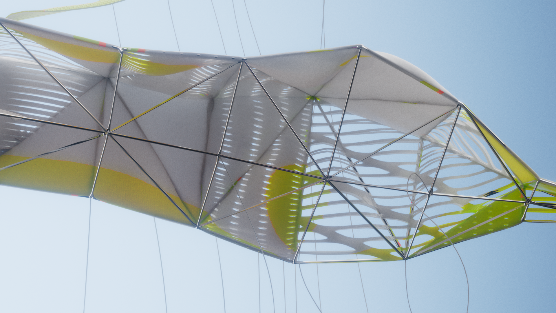Procedural kite variation showing form and material differentiation, Houdini and Redshift