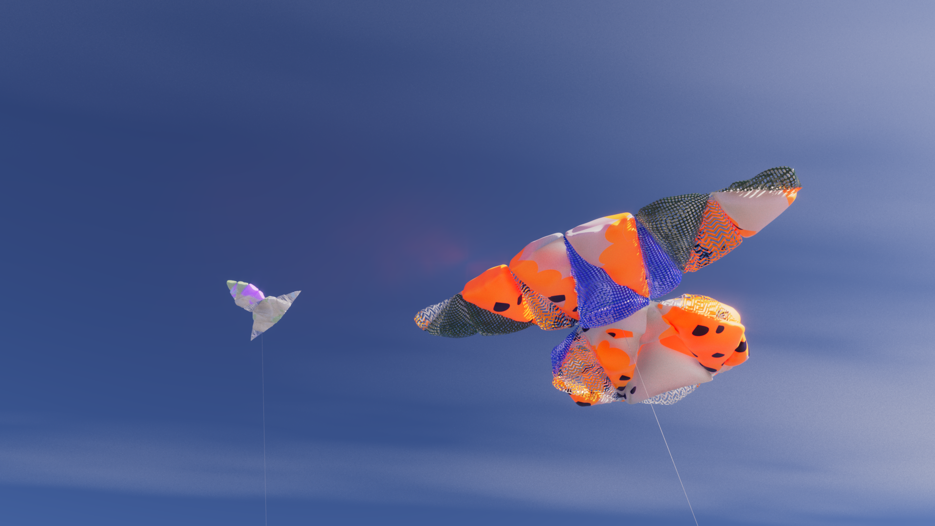 Balloon kite base shape with patchwork cloth panels, Houdini and Redshift