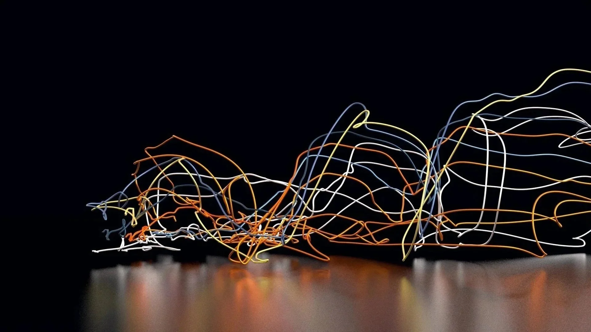 Raw skeleton data lines gradually resolving into recognisable human walking motion as AI learns, Houdini and Redshift