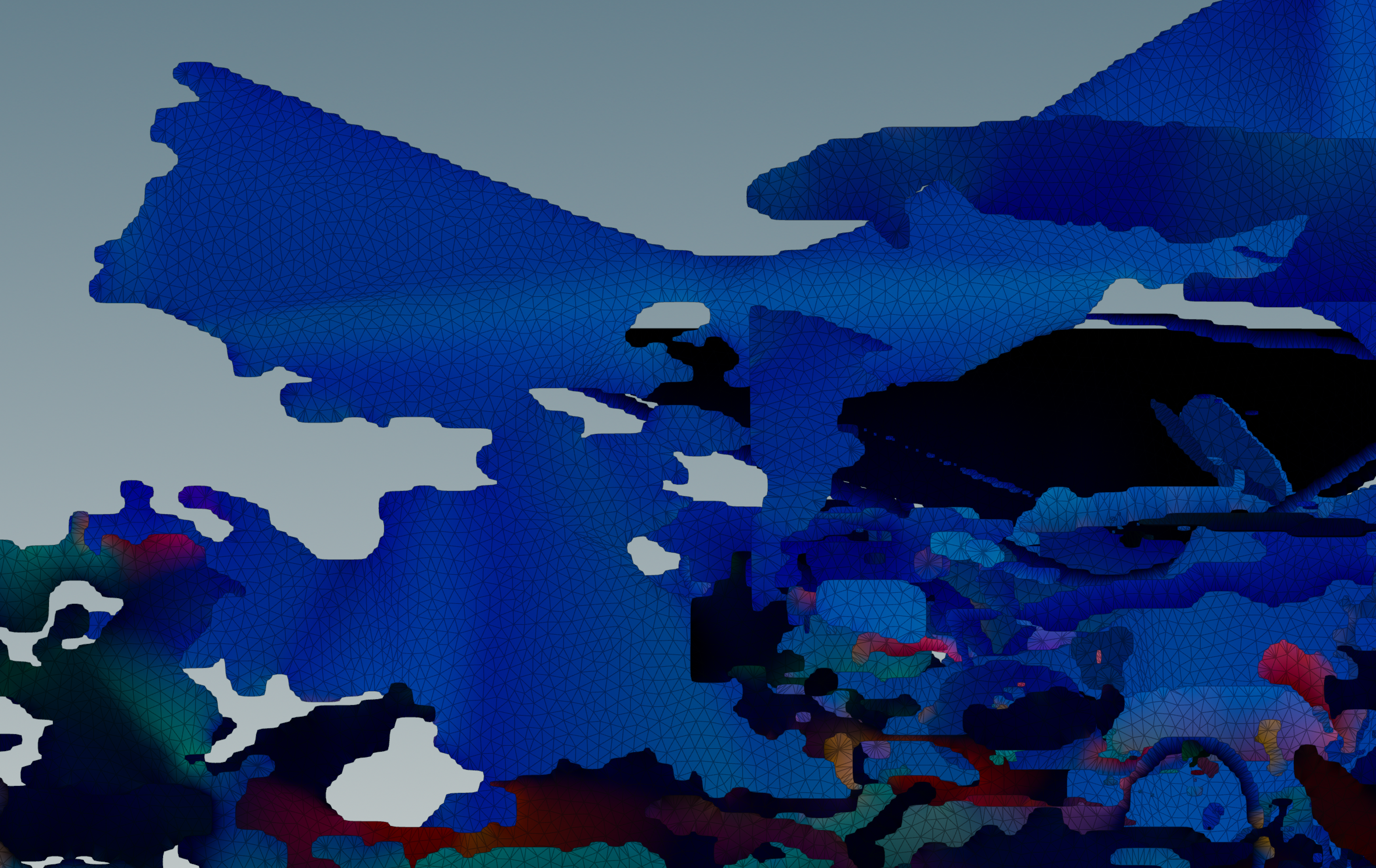 Single colour region extracted as isolated triangulated geometry from aquarium photograph, Houdini viewport