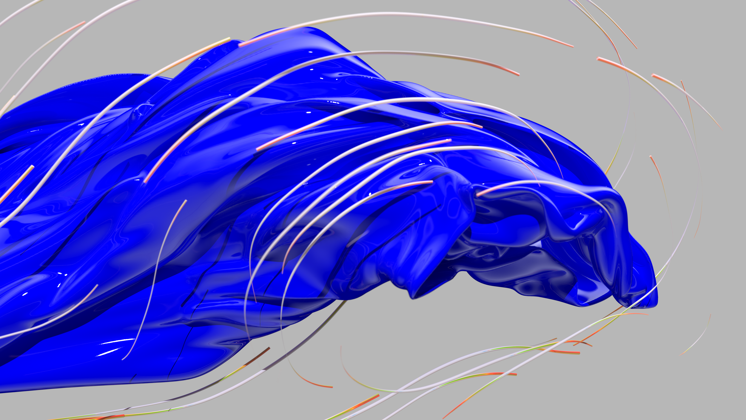 Cloth simulation driven by AI skeleton velocity fields, draped fabric revealing movement, Houdini and Redshift
