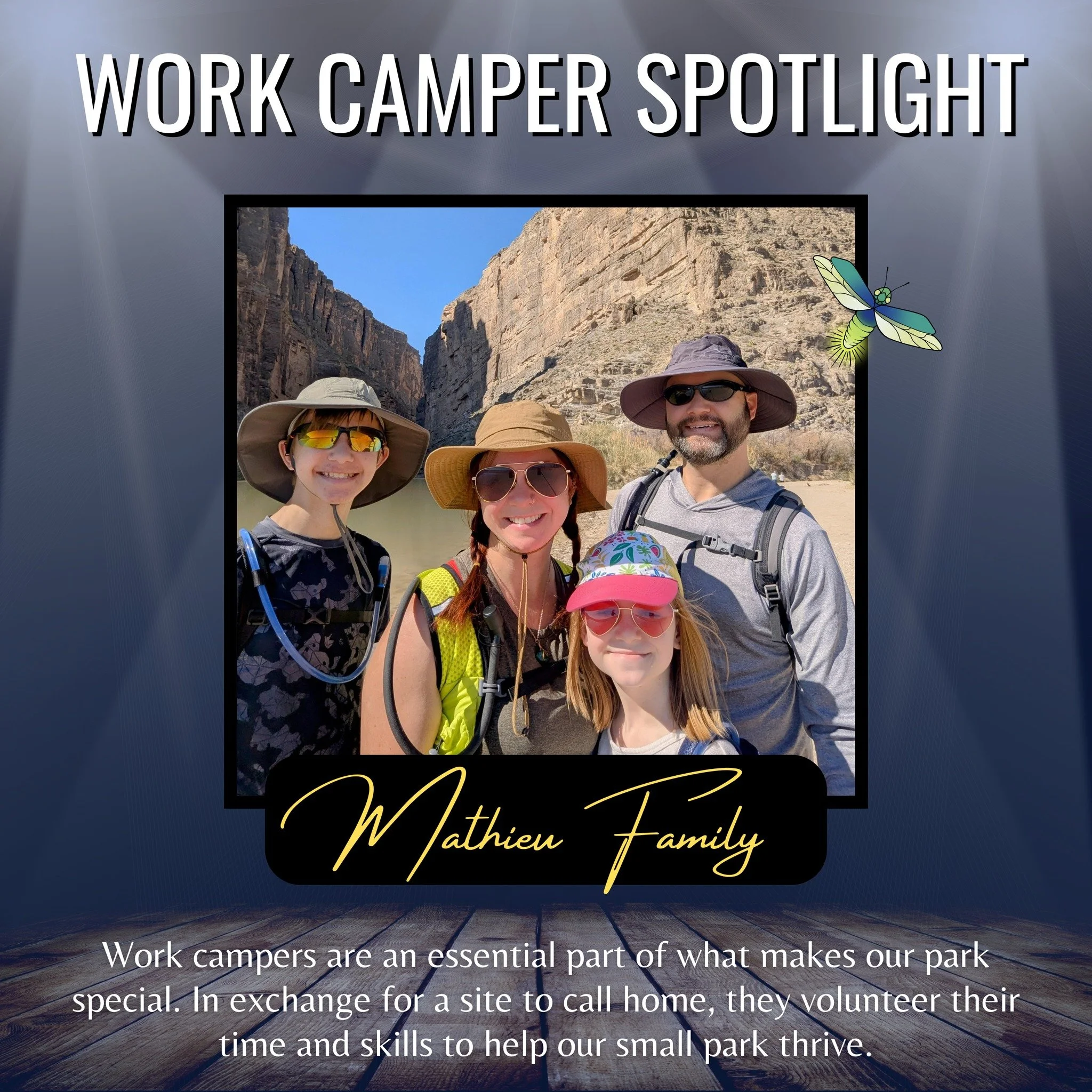 🌟 Work Camper Spotlight: The Mathieu Family 🌟
This adventurous family hit the road three years ago when they realized their neurospicy kiddo needed something different than traditional schooling. Trading classrooms for campgrounds, they embraced h