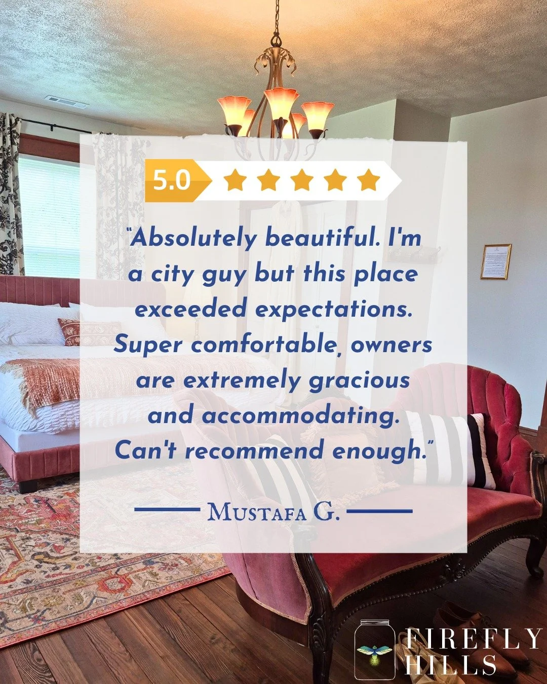 From city streets to quiet hills. 🌄 We&rsquo;re incredibly thankful for thoughtful reviews and for guests who come ready to slow down, get cozy, and enjoy Firefly Hills. You&rsquo;re always welcome! ✨