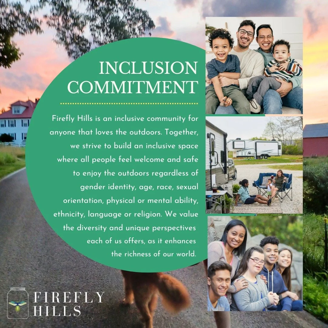 🌳✨We would like to welcome everyone who is new here! We're so glad you found us and hope to meet ya'll one day soon! 😃
At Firefly Hills, inclusivity is at the heart of everything we do. We strive to build a space where all people feel welcome and s