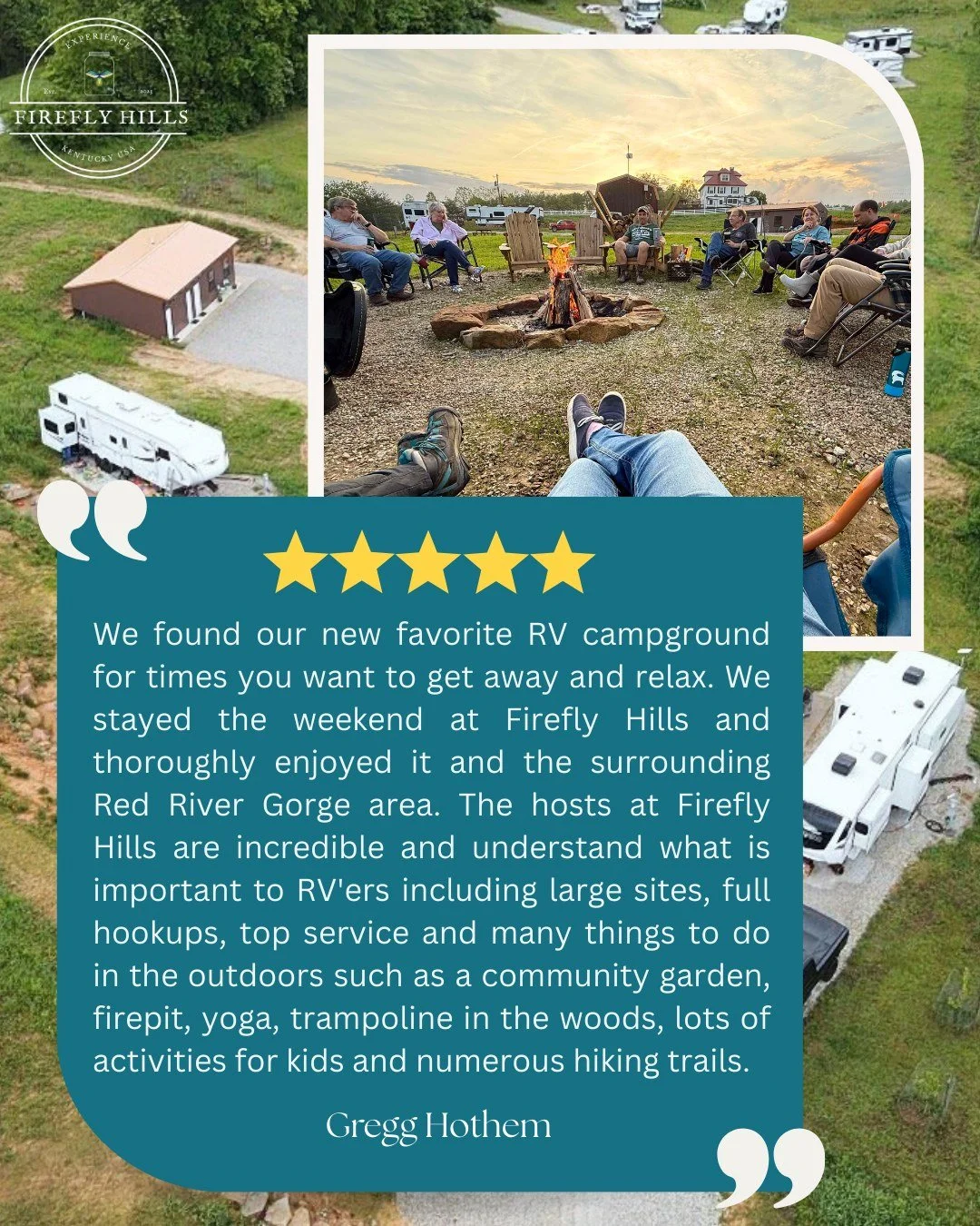 🙌 We're so glad to hear Firefly Hills is your new favorite RV campground! Thank you for sharing your experience, Gregg. We look forward to having you back! ✨

#fireflyhills #kentucky #camping #googlereview #rvlife #exploremore #redrivergorge #travel