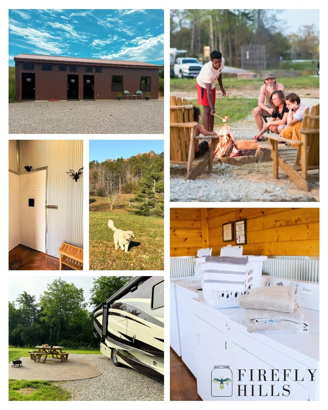 ✨ Amenities You Won't Forget ✨

At Firefly Hills, comfort and adventure go hand in hand. Our spacious sites include full hook ups, a concrete slab and a picnic table so you can settle in with ease.
Enjoy luxury style bathhouses with ADA accessibility