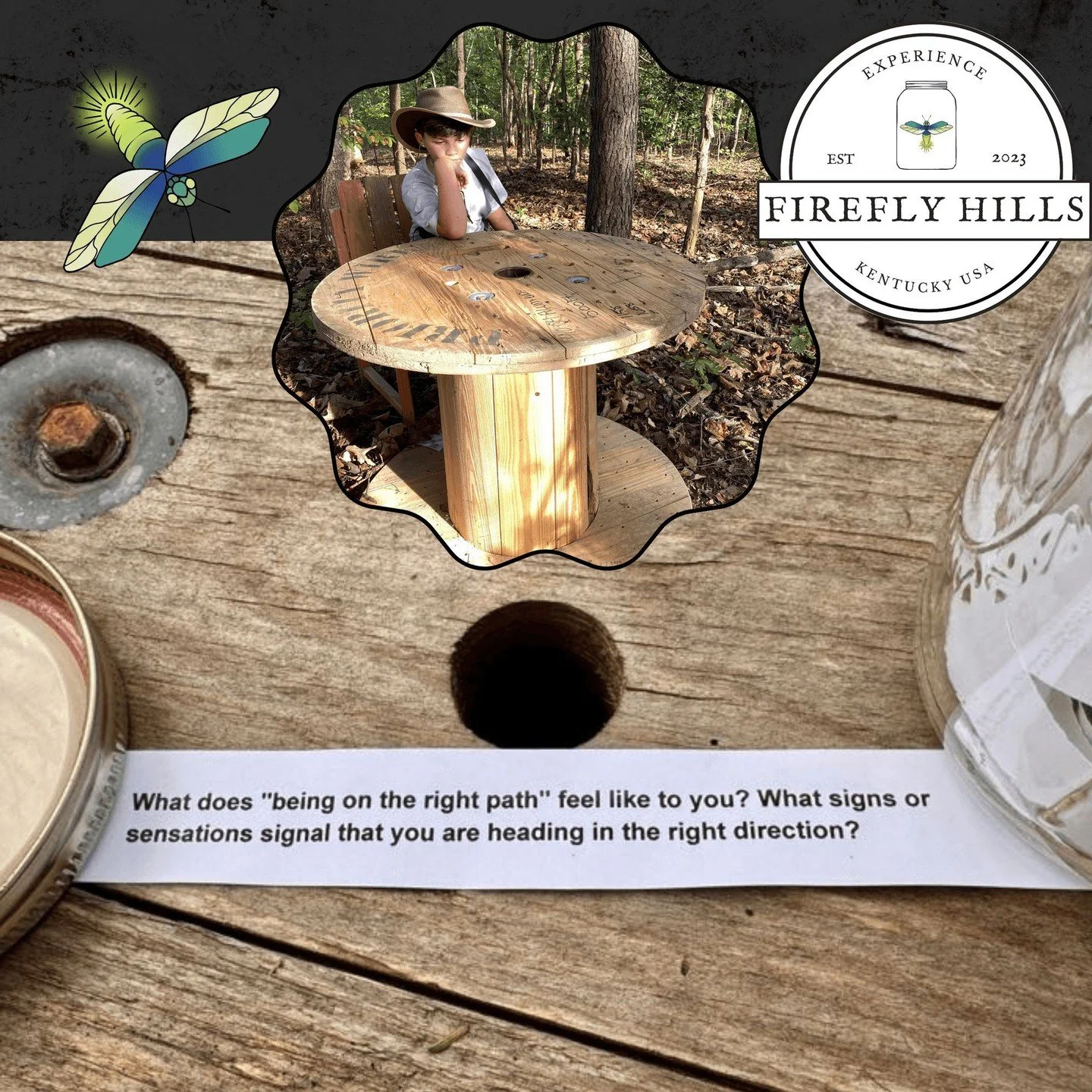 🌿✨ The Thinking Spot ✨🌿

Tucked quietly in the woods, The Thinking Spot is a place to pause with intention. A space to step away from the noise, slow your thoughts, and reconnect with what matters most.

We have even added a small jar of prompts fo