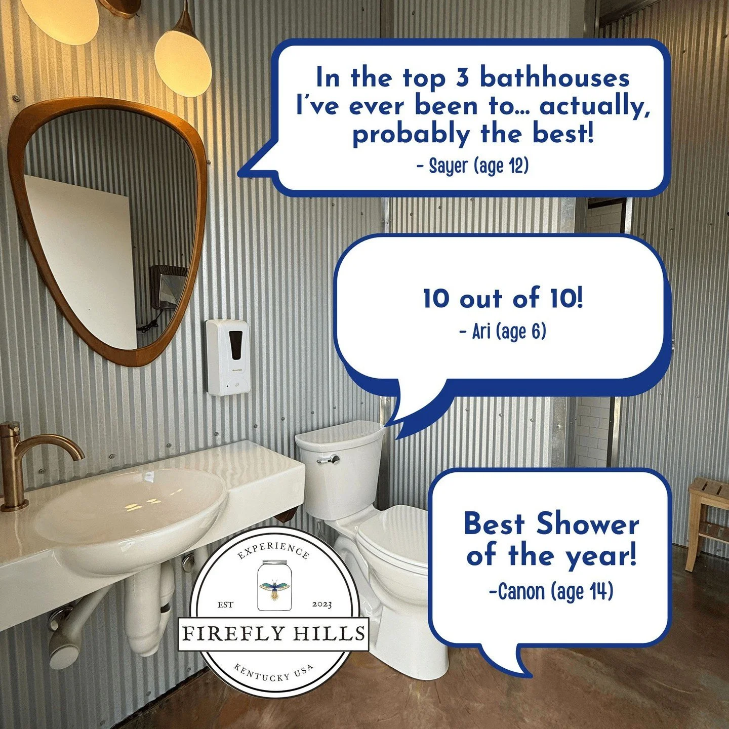 We recently had a few young full time RVers inspect our bathhouse, and they did not hold back on their opinions. 😄

&ldquo;10 out of 10!&rdquo;
&ldquo;Best bathhouse ever!&rdquo;
&ldquo;Best shower of the year!&rdquo;

Clean, comfortable bathrooms c