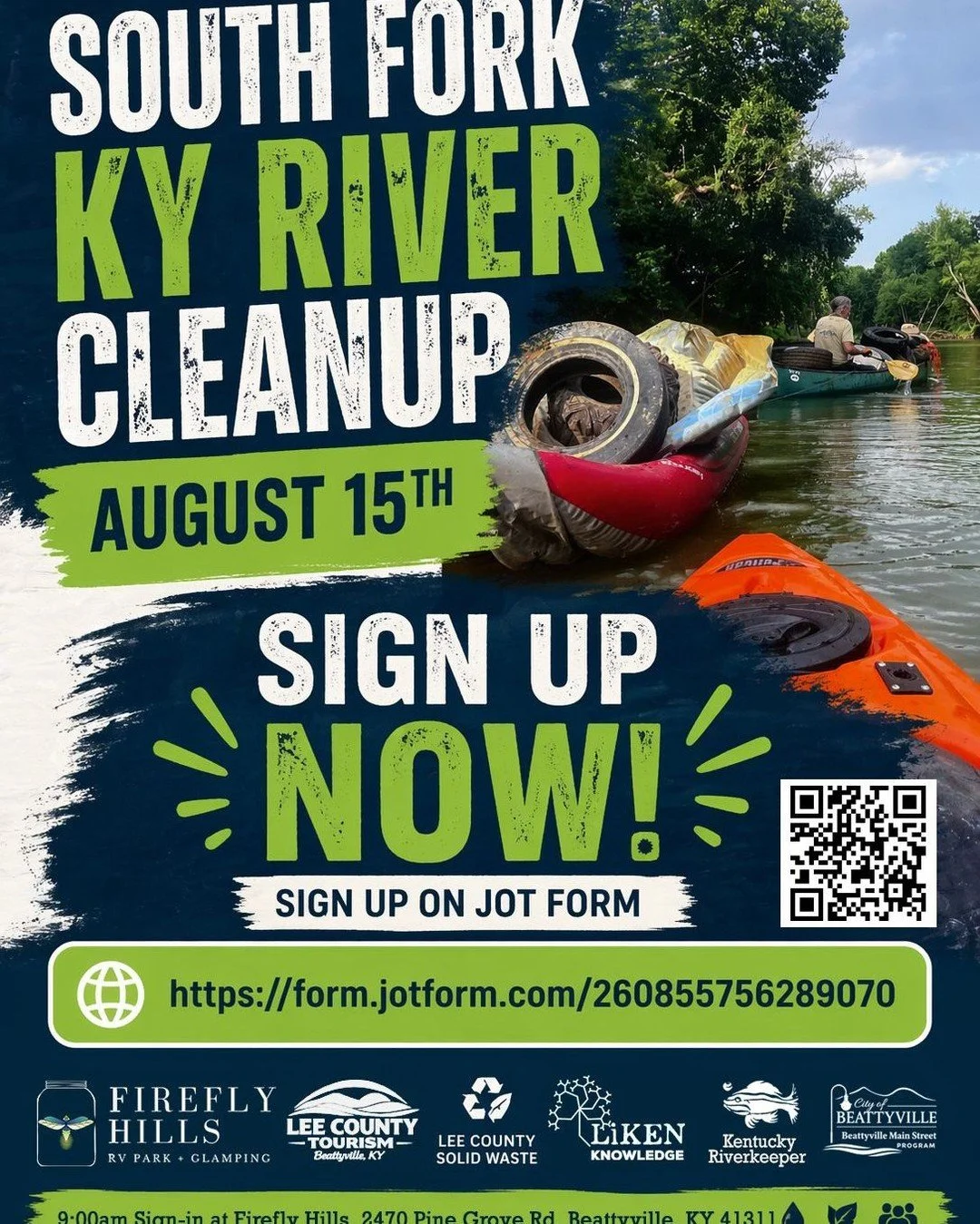 🌿🌊 South Fork Kentucky River Clean Up is Friday!🚣&zwj;♀️

Join us on August 15th, as we come together to care for one of the most beautiful natural spaces in our region. Every helping hand matters, and every tire removed makes an impact. 💚

Stay 