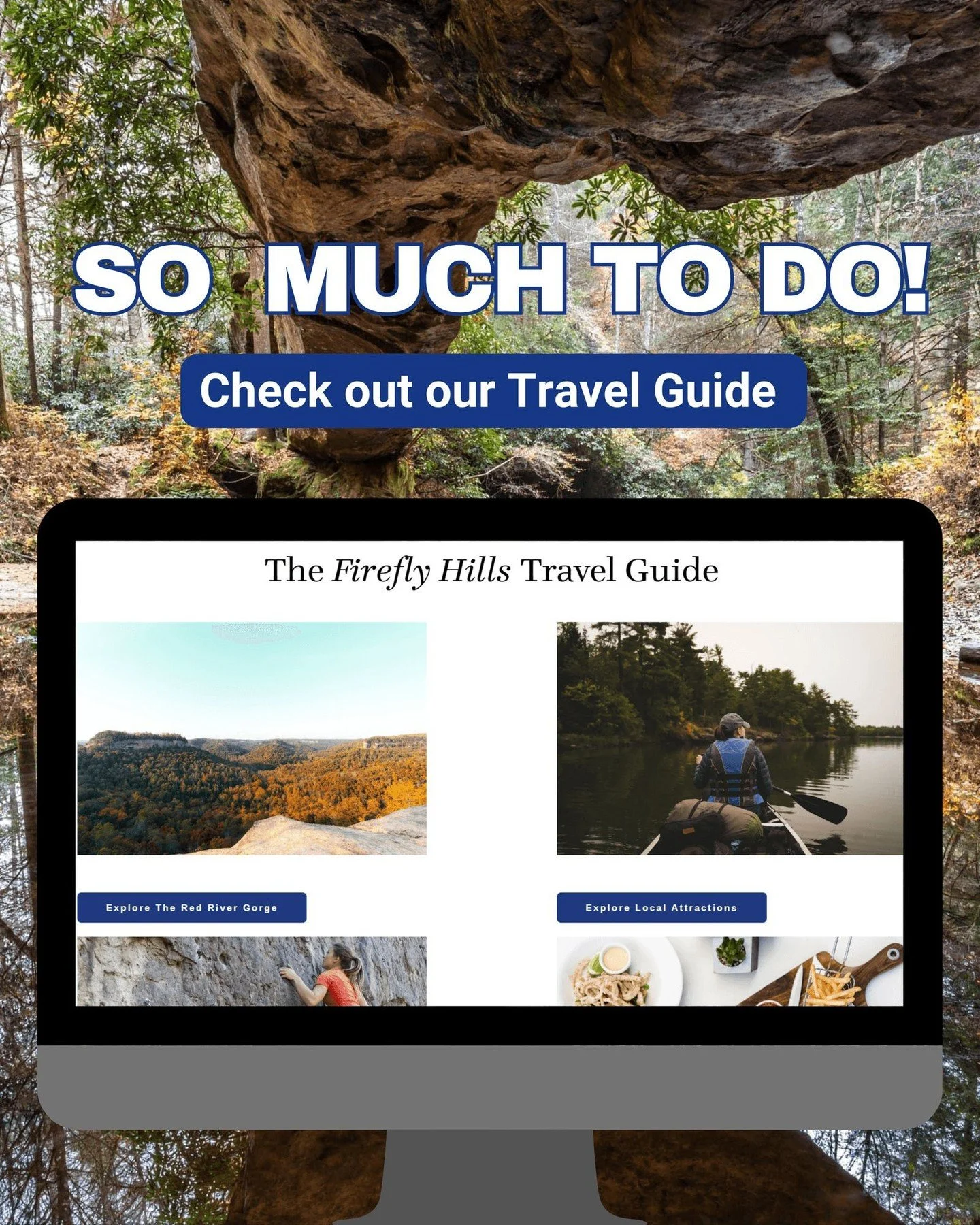 One of the best parts of staying at Firefly Hills is being close to all the adventure, scenery, and local flavor the Red River Gorge has to offer.

From hiking scenic trails and exploring natural arches to kayaking, rock climbing, off road adventures