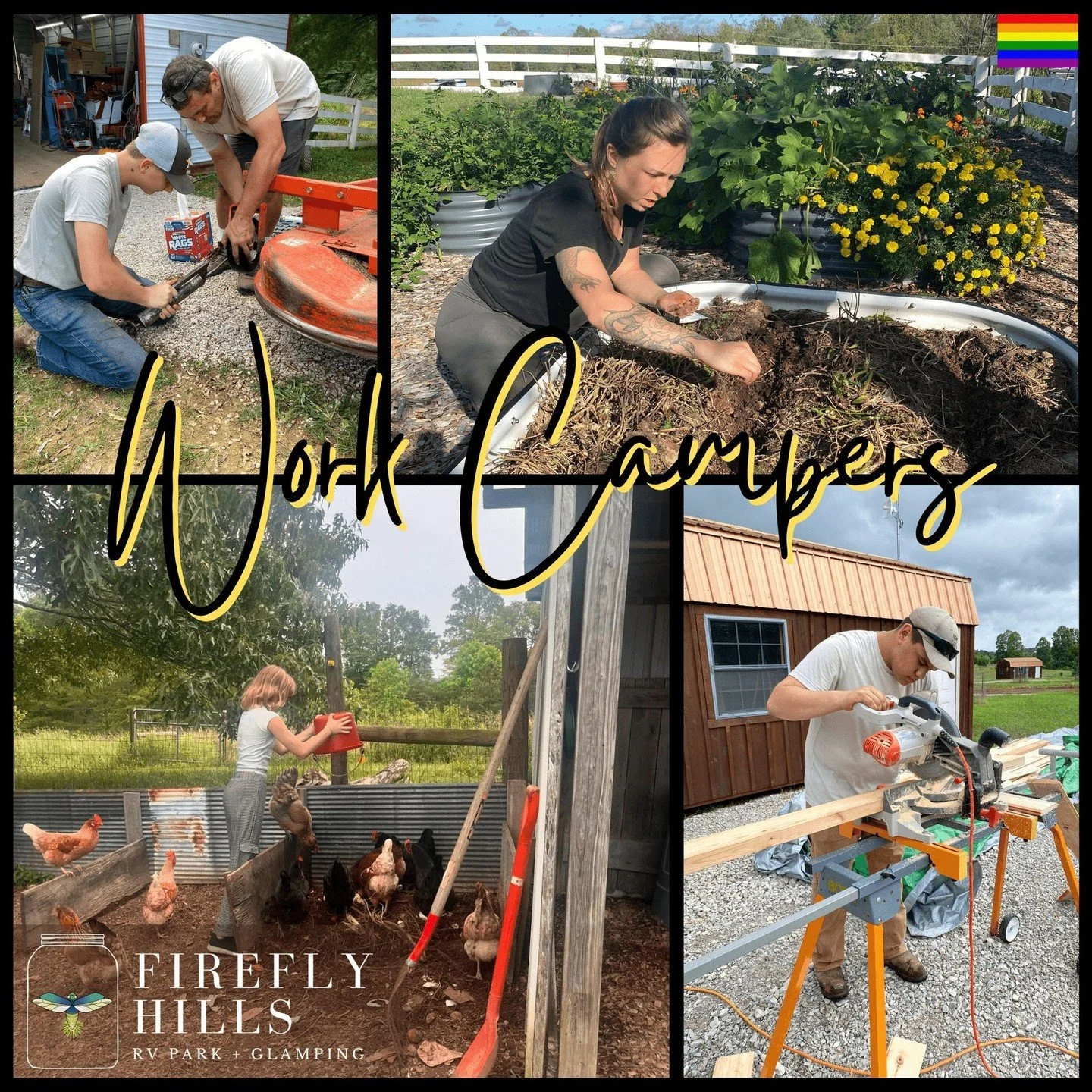 🌿 Now Hiring Work Campers for 2027! 🌿

We are starting to build our Spring through Fall 2027 work camper team at Firefly Hills in Eastern Kentucky.

We are especially looking for handy people who enjoy building, fixing, and tackling projects, as we