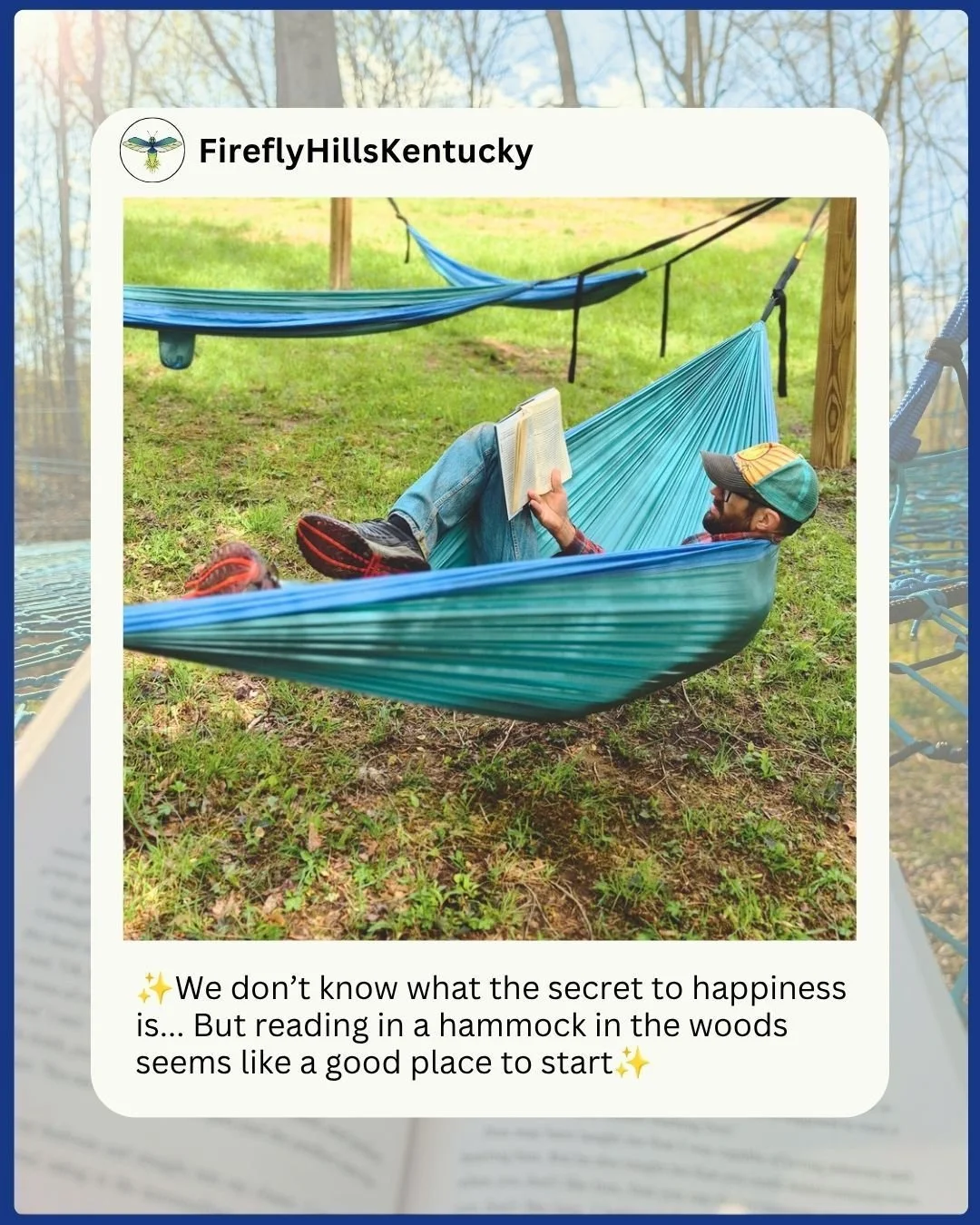 Are you team relax and read in our Hammock Circle or team jump around on The Web? 
Maybe you're both? 🤔
 
👇Let us know in the comments! 📚vs🕸️

#FireflyHills #Kentucky #Campground #Amenities #HammockCircle #Web #Relax #Explore
