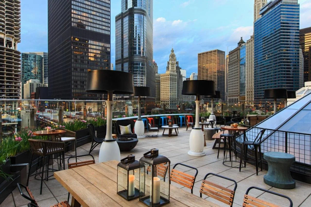 Renaissance Chicago Downtown Hotel outdoor terrace with downtown Chicago view