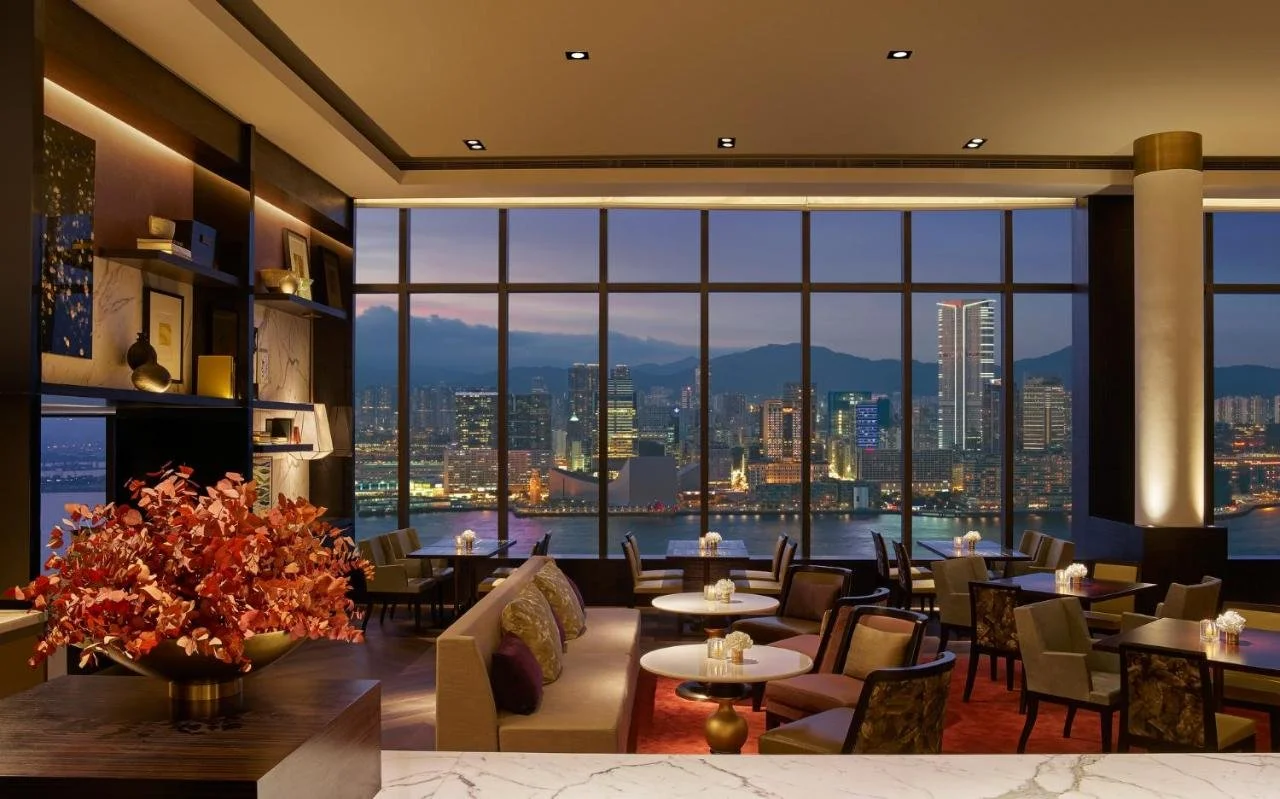 Grand Hyatt Hong Kong public area with view facing Hong Kong skyline