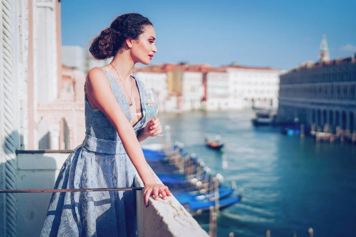 Ca' Sagredo Venice Grand Canal view from room balcony opposite Rialto Market