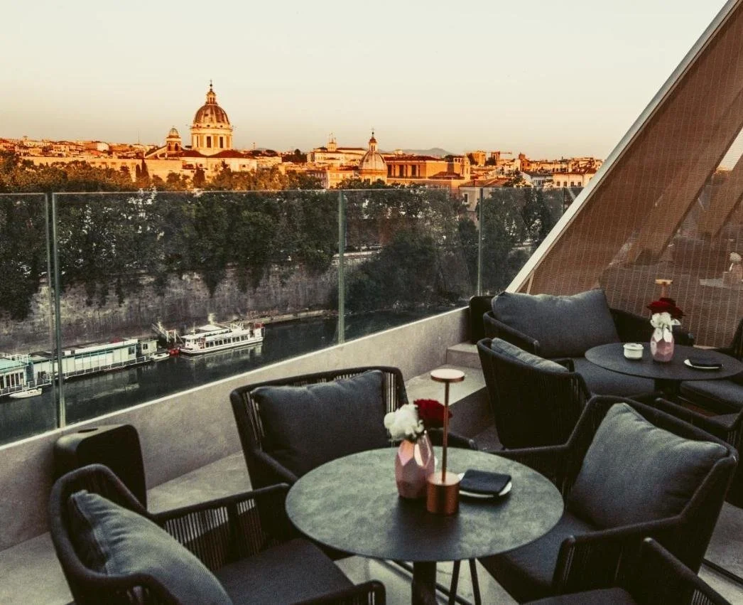 The First Musica Rome hotel terrace with Tiber River view