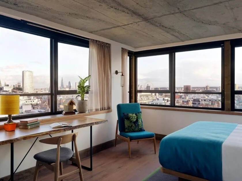 Treehouse Hotel London corner room with panoramic city view