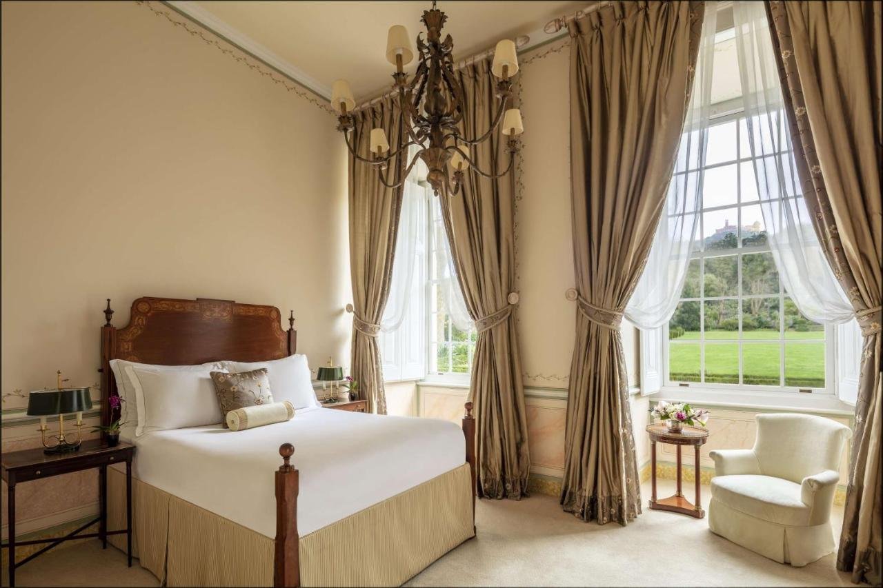 Luxury hotel room facing the Pena Palace in Sintra, Portugal