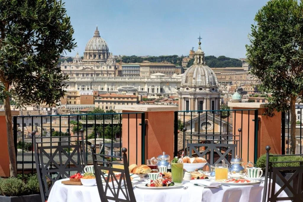 Rocco Forte De la Ville Rome rooftop view above the Spanish Steps