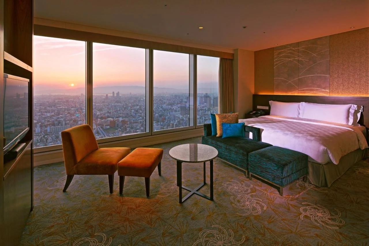 Osaka Marriott Miyako Hotel room in Abeno Harukas with aerial city view
