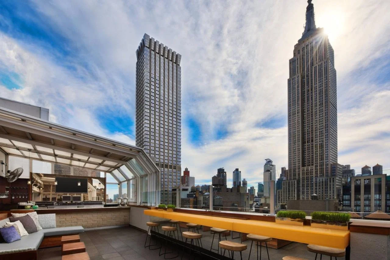 Marriott Vacation Club New York City Strand Rooftop bar with Empire State Building and Midtown skyline
