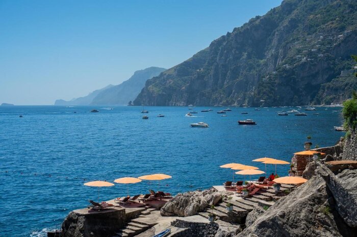 Villa Treville private terrace with sea views toward Li Galli islands from Positano