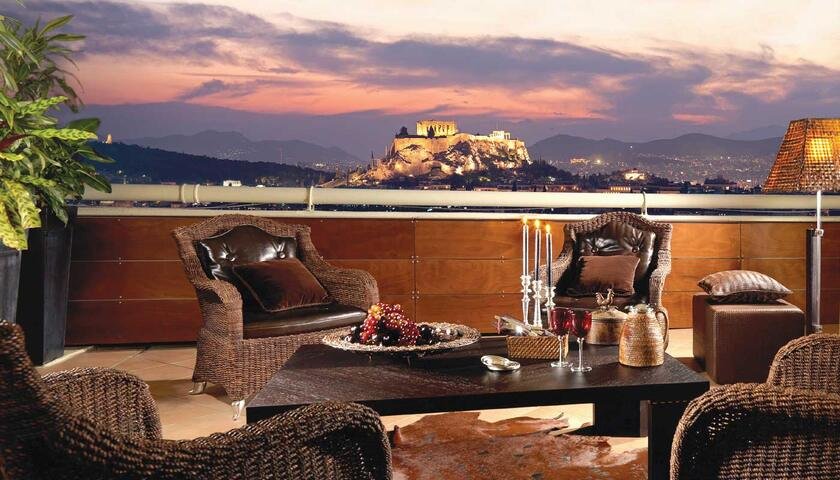 Hotel suite terrace with Acropolis vistas, Athens