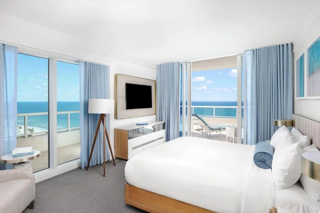 The Ritz-Carlton Fort Lauderdale oceanfront room with Atlantic Ocean view through two sets of large windows and private balcony