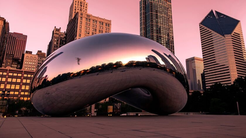 Detail of the Cloud Gate, in the Millennium Park, in the Chicago Loop area