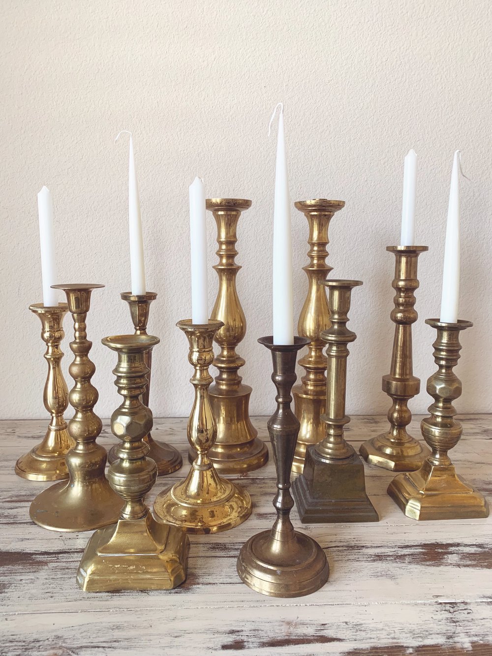 Large Vintage Brass Candlesticks — Joy Design Rentals