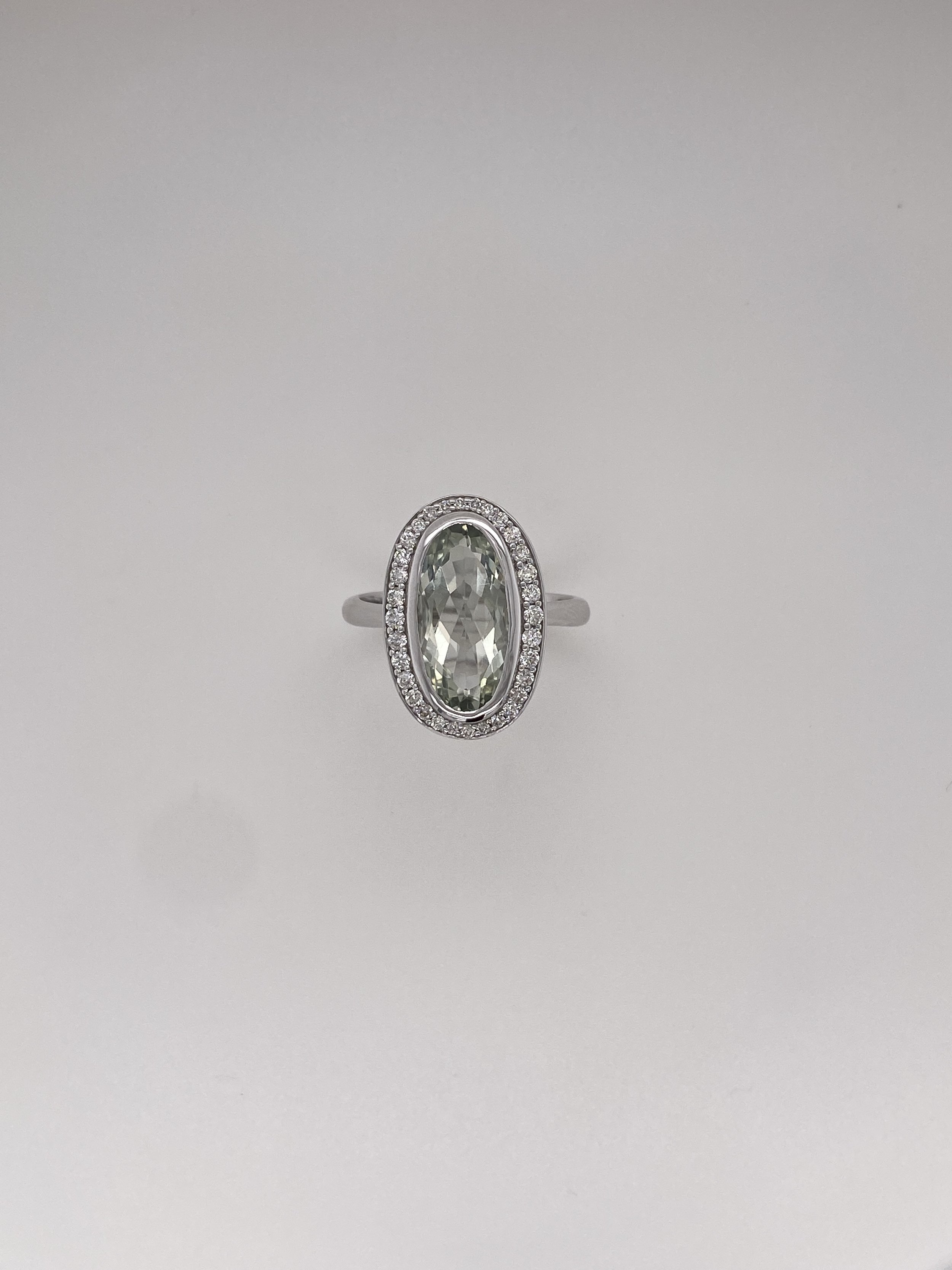 Green Amethyst and Diamond White Gold Ring